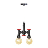 Industrial 2-Light Led Hanging Pendant Chandelier With Global Amber/Clear Glass Shades - Restaurant