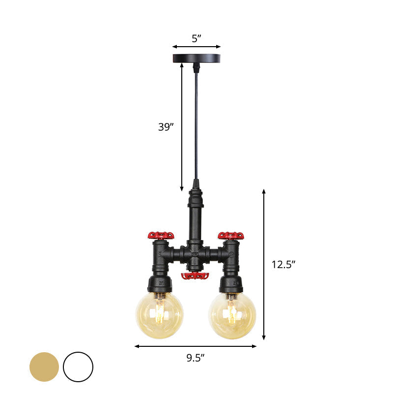 Industrial Led Pendant Chandelier With Amber/Clear Glass Shades - Hanging Light Kit For Restaurants