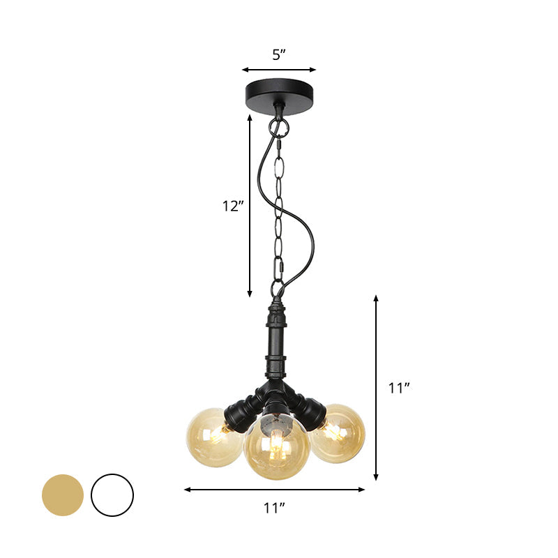 Farmhouse Ceiling Chandelier - Amber/Clear Glass 3/4/5 Lights Black Suspension Light For Living Room