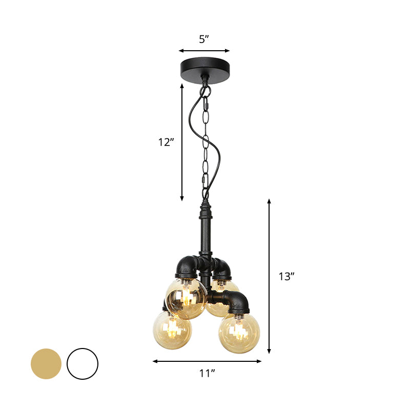 Farmhouse Ceiling Chandelier - Amber/Clear Glass 3/4/5 Lights Black Suspension Light For Living Room