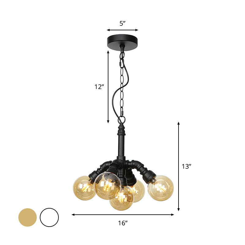 Farmhouse Ceiling Chandelier - Amber/Clear Glass 3/4/5 Lights Black Suspension Light For Living Room