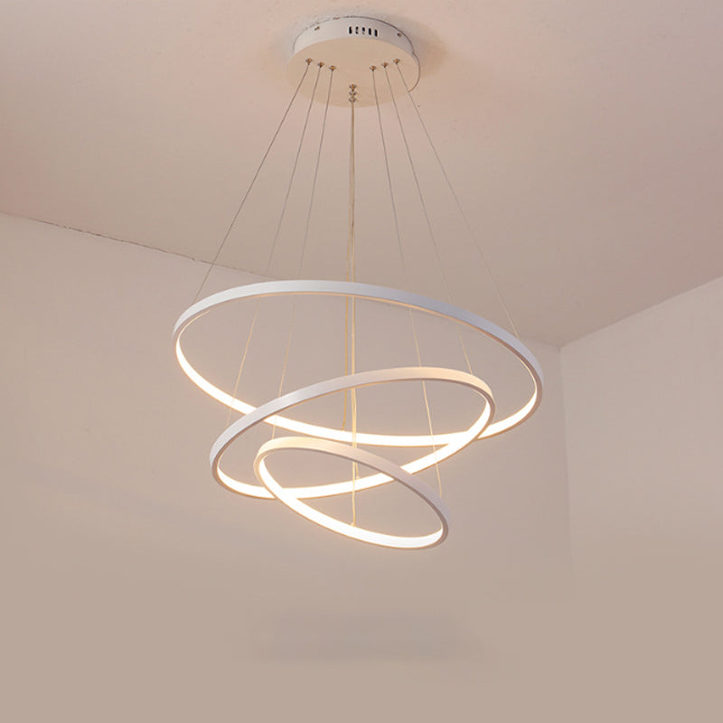 Contemporary Round Pendant Led Chandelier For Dining Room In White/Coffee - 2/3 Tier Design