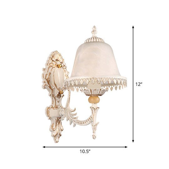 Vintage Beige Cloche Wall Light Fixture With Frosted White Glass - Single-Bulb Bedroom Lighting