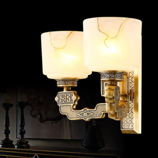 Bronze Wall Sconce With Frosted Glass Cup Shade - Traditional 1/2-Light Fixture