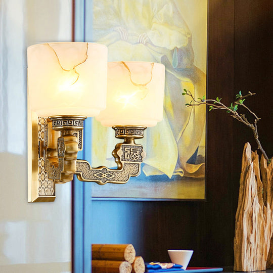 Bronze Wall Sconce With Frosted Glass Cup Shade - Traditional 1/2-Light Fixture