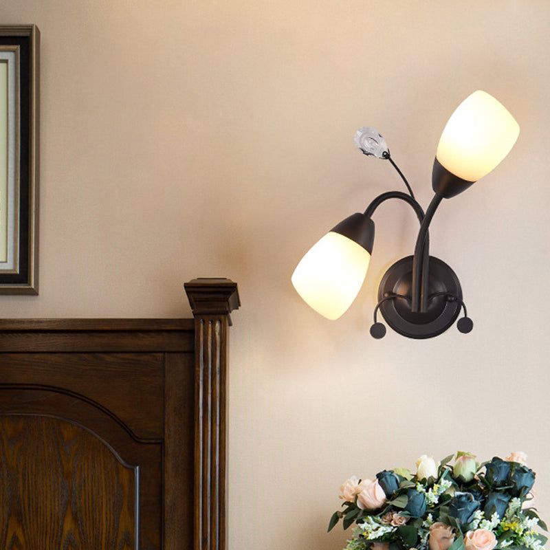 Black Tulip Wall Sconce With Ivory Glass And Crystal Accent