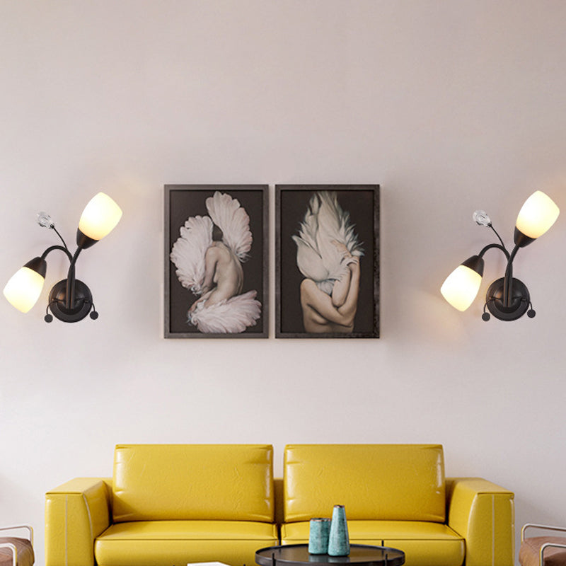 Black Tulip Wall Sconce With Ivory Glass And Crystal Accent