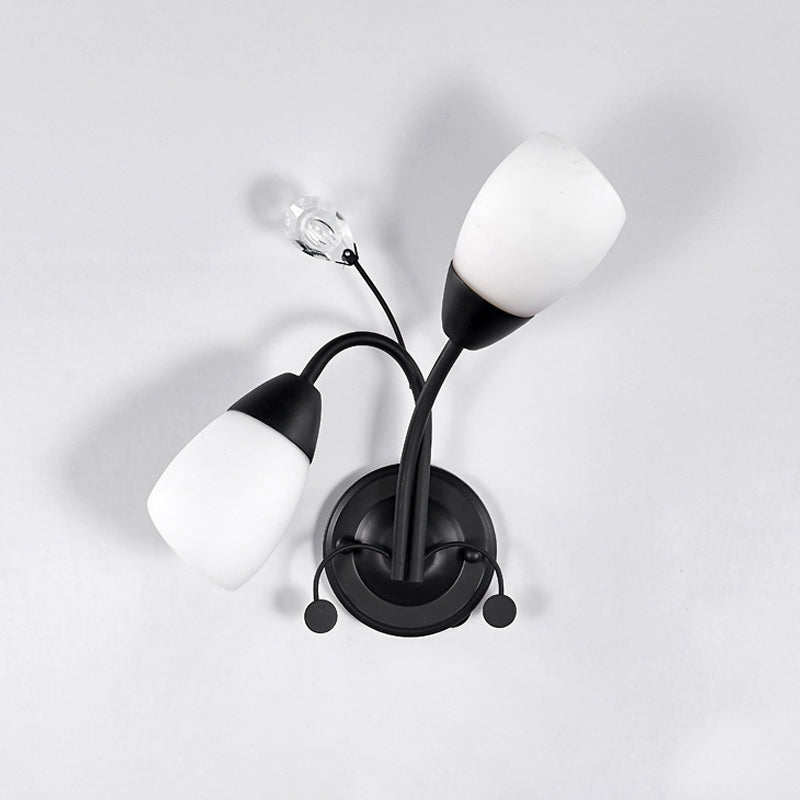 Black Tulip Wall Sconce With Ivory Glass And Crystal Accent