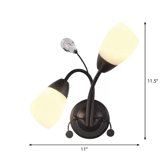 Black Tulip Wall Sconce With Ivory Glass And Crystal Accent