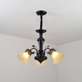 Farmhouse Frosted Glass Chandelier: Morning Glory Ceiling Pendant 3/6/8 Lights Black/White 3 / Black