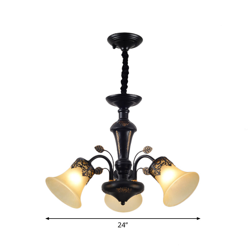 Frosted Glass Morning Glory Chandelier - Farmhouse Ceiling Pendant (3/6/8 Lights) In Black/White