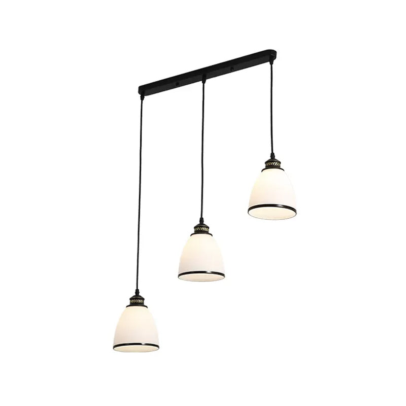 Ivory Glass Bell Pendant Light Cluster With Minimalist Design And Black Canopy - 3 Lights
