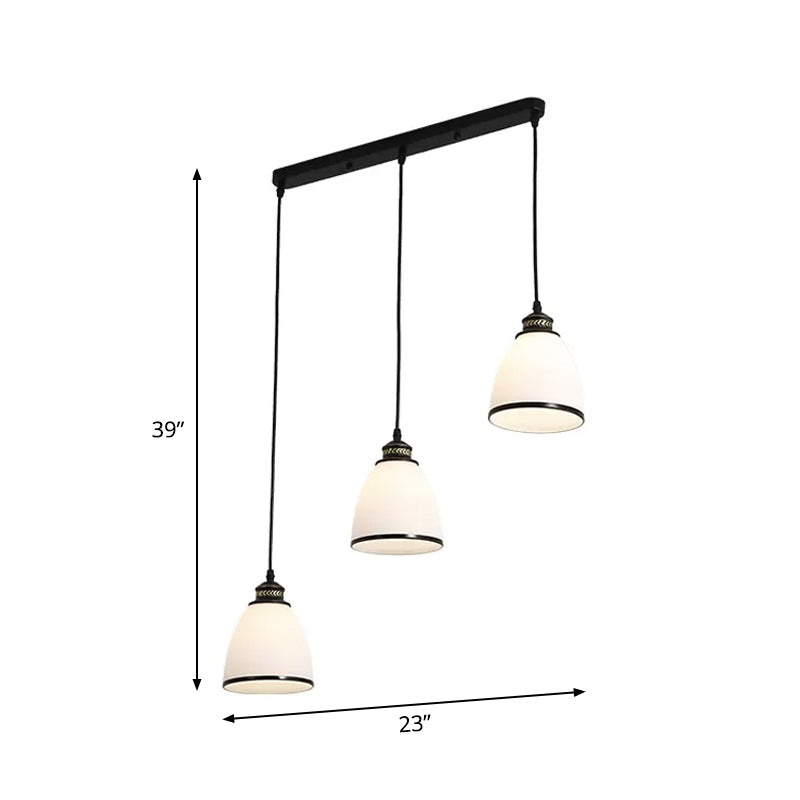 Ivory Glass Bell Pendant Light Cluster With Minimalist Design And Black Canopy - 3 Lights