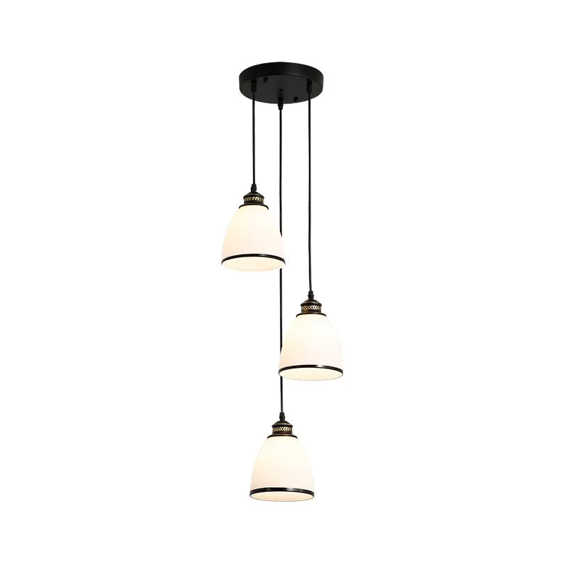 Ivory Glass Bell Pendant Light Cluster With Minimalist Design And Black Canopy - 3 Lights