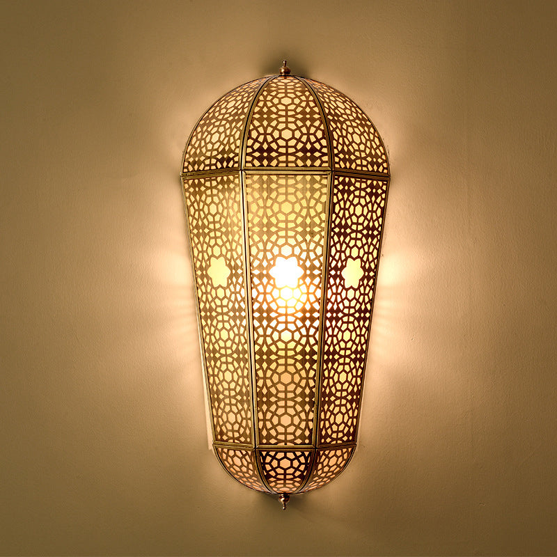 Turkish Brass Lantern Sconce - Balloon Shaped Hollowed Out Design Wall Mount Lamp
