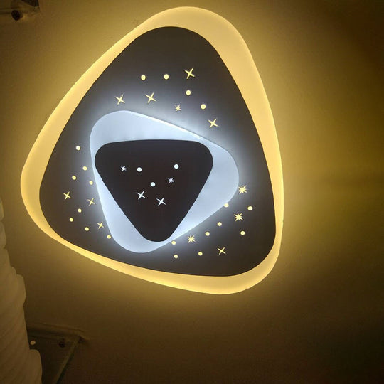 Modern Led Starry Flush Mount Wall Light In White: Triangle Rhombus & Star Design For The Bedroom