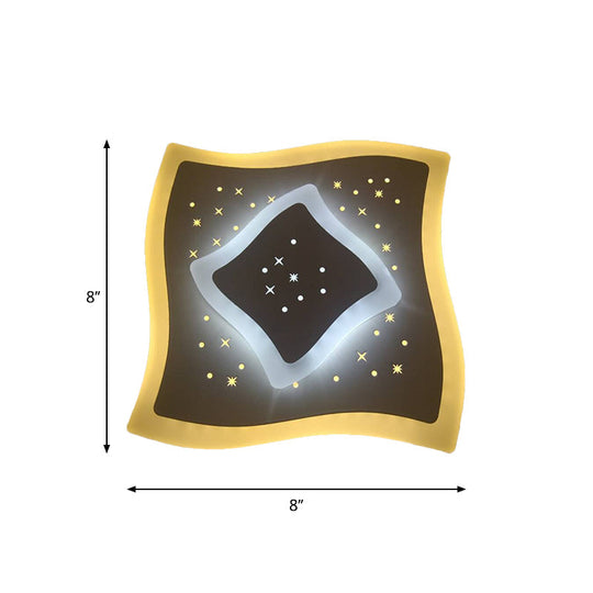 Modern Led Starry Flush Mount Wall Light In White: Triangle Rhombus & Star Design For The Bedroom