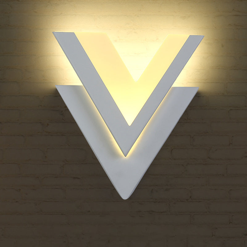 Contemporary Double-V Sconce Led Wall Mount Light Fixture In Warm/White - Metallic Stairway Lighting