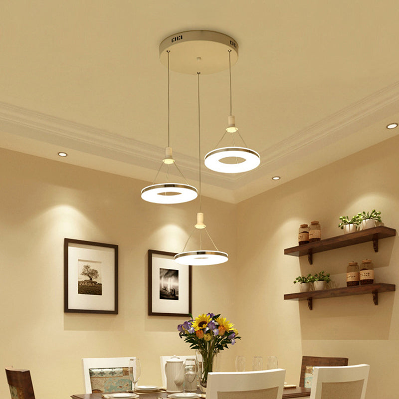 White Ring Pendant Light Fixture - Simple Acrylic Ceiling Suspension Lamp 1/3/5-Head Option