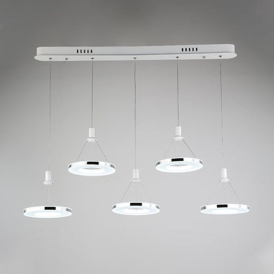 White Ring Pendant Light Fixture - Simple Acrylic Ceiling Suspension Lamp 1/3/5-Head Option