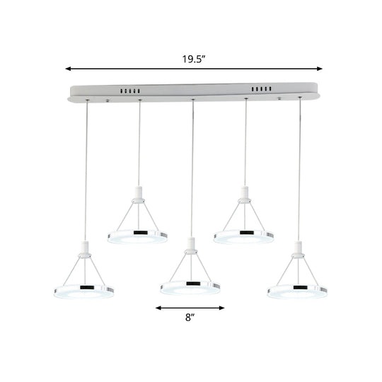 White Ring Pendant Light Fixture - Simple Acrylic Ceiling Suspension Lamp 1/3/5-Head Option
