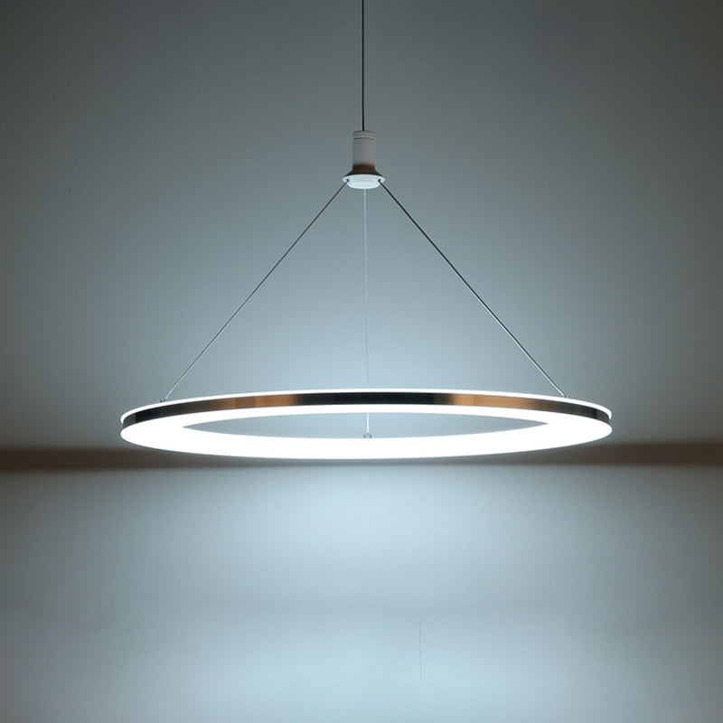 White Ring Pendant Light Fixture - Simple Acrylic Ceiling Suspension Lamp 1/3/5-Head Option