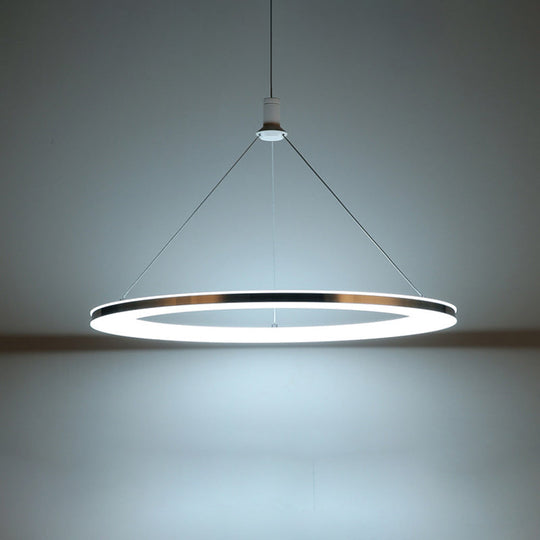 White Ring Pendant Light Fixture - Simple Acrylic Ceiling Suspension Lamp 1/3/5-Head Option