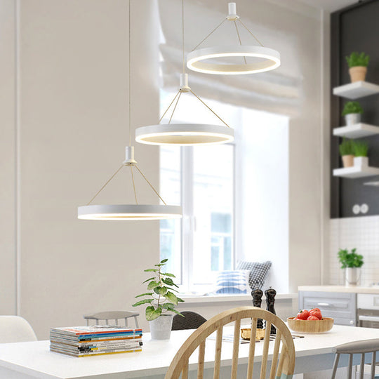 Modern White Loop Pendant Chandelier Led Acrylic Hanging Light - Adjustable Cord Grip