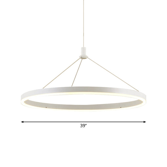 Modern White Loop Pendant Chandelier Led Acrylic Hanging Light - Adjustable Cord Grip