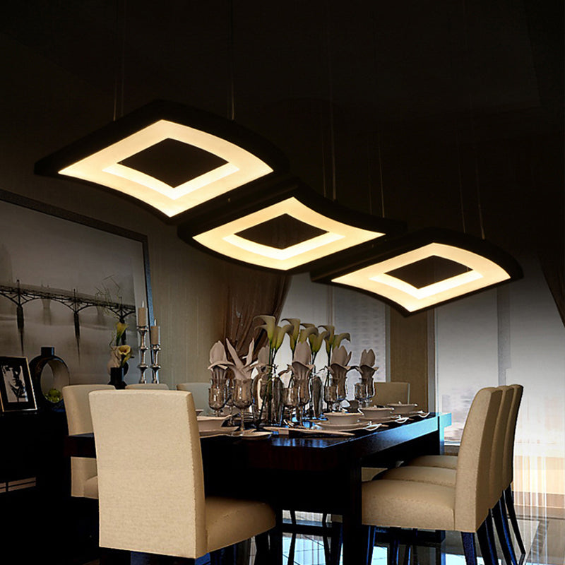Minimalist Acrylic Curve Pendant Light 3-Light White Led Square Ceiling Hanging Lamp In Warm/White