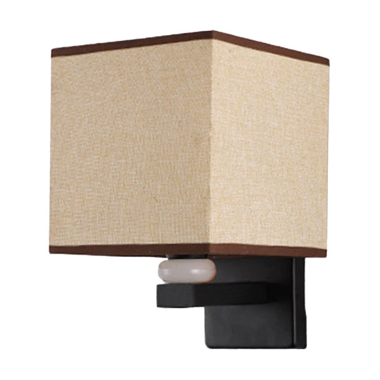 Modern Rectangle Fabric Wall Lamp With Faux Jade Decor - Flaxen/White/Beige 1-Bulb Fixture