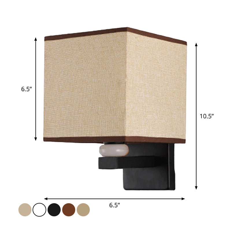 Modern Rectangle Fabric Wall Lamp With Faux Jade Decor - Flaxen/White/Beige 1-Bulb Fixture