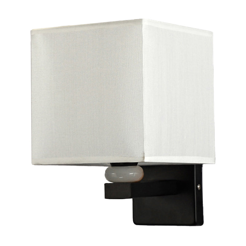 Modern Rectangle Fabric Wall Lamp With Faux Jade Decor - Flaxen/White/Beige 1-Bulb Fixture