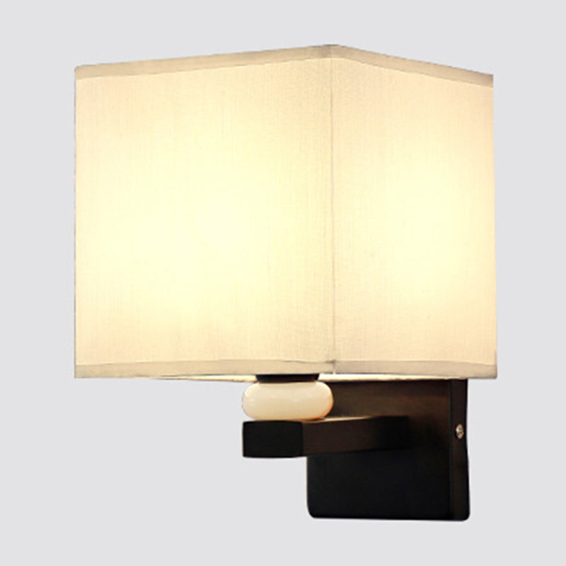 Modern Rectangle Fabric Wall Lamp With Faux Jade Decor - Flaxen/White/Beige 1-Bulb Fixture