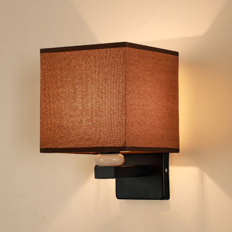 Modern Rectangle Fabric Wall Lamp With Faux Jade Decor - Flaxen/White/Beige 1-Bulb Fixture Coffee