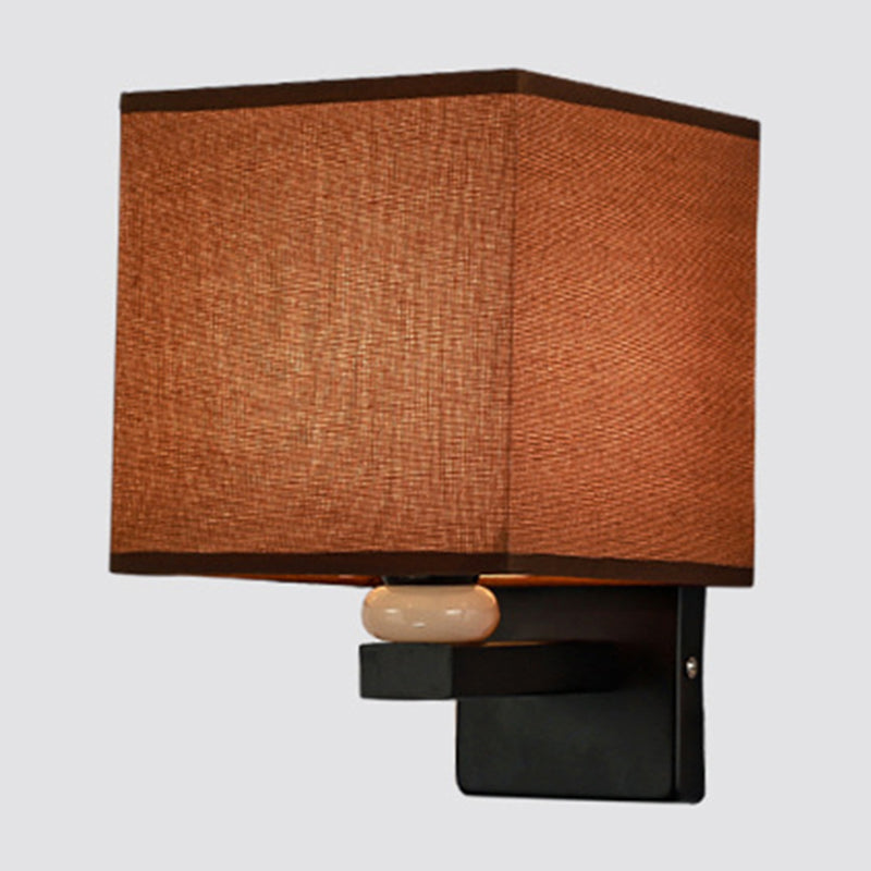 Modern Rectangle Fabric Wall Lamp With Faux Jade Decor - Flaxen/White/Beige 1-Bulb Fixture