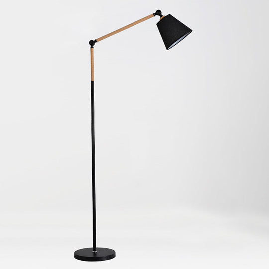 Modern Tapered Floor Reading Lamp - Nordic Design Swing Arm 1 Bulb Black/White & Wood