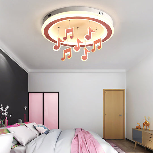 Macaron Loft Pink Theme Park Flush Mount Ceiling Light With Musical Note Design / White