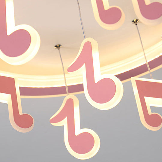 Macaron Loft Pink Theme Park Flush Mount Ceiling Light With Musical Note Design