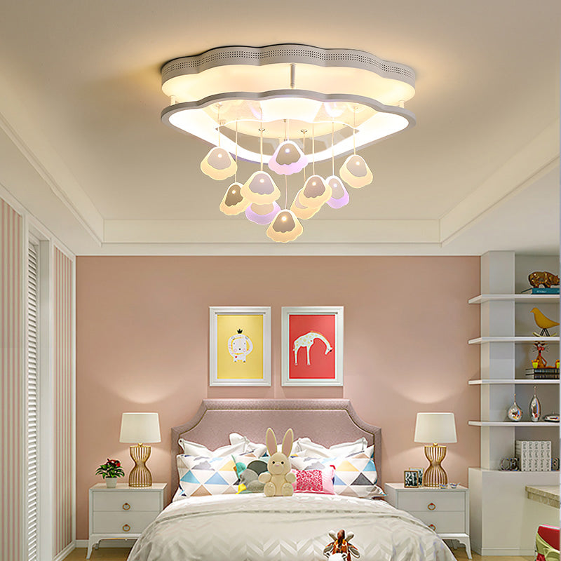 Kid’s Bedroom Ceiling Lamp: Modern Shell Shape White Acrylic Led Flush Light / 19.5’ Warm
