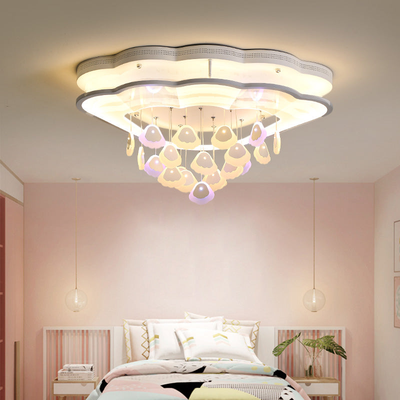 Kid’s Bedroom Ceiling Lamp: Modern Shell Shape White Acrylic Led Flush Light