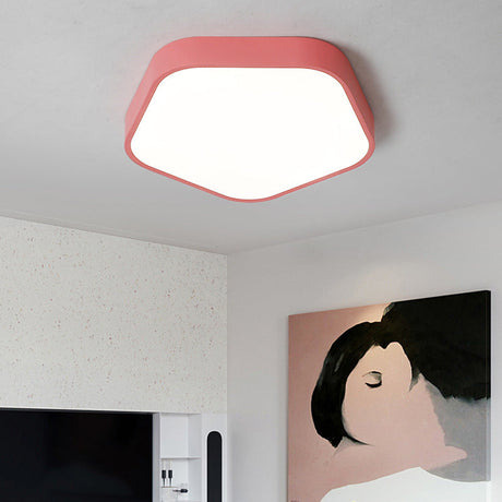 Study Room Ceiling Light - Pentagon Slim Panel Flush Mount Simple Acrylic Design Pink / 16’ Warm