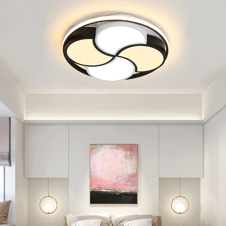 Kids Windmill Flush Mount Light: Acrylic Led Ceiling Lamp For Nursing Room In Black & White