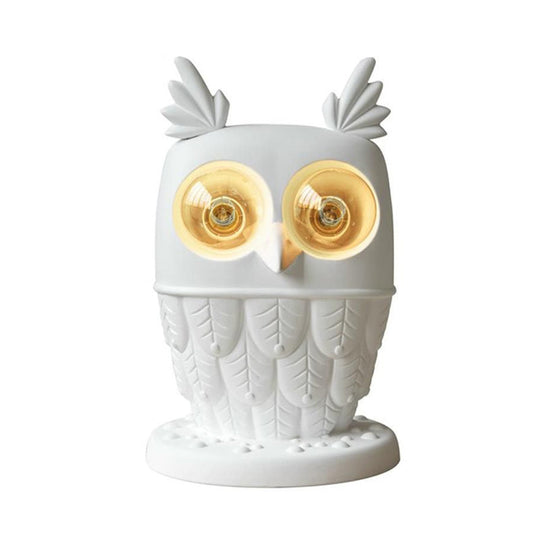 White Resin Owl Table Lamp - Creative Office Lighting With Plug-In Cord