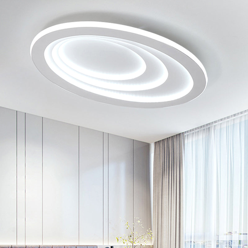 Contemporary White Oval Led Flush Ceiling Light For Living Room /