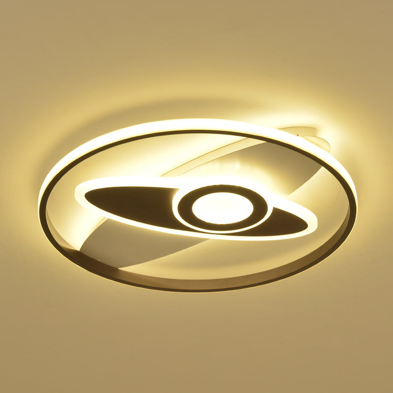 Modern Led Ceiling Lamp For Kid’s Bedroom In White Acrylic Ring And Oval Shape