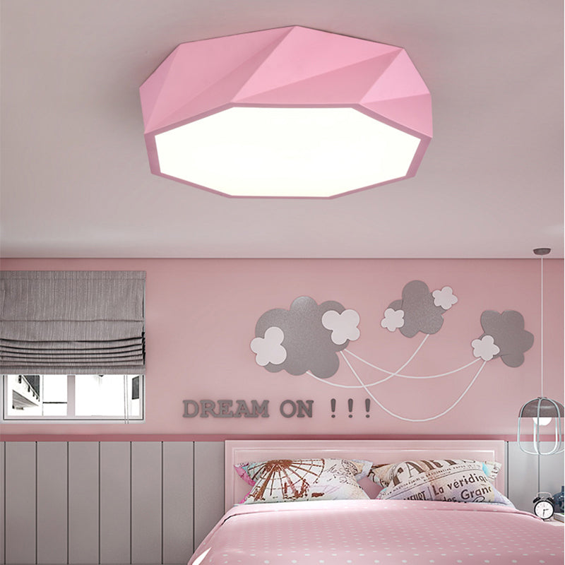 Modern Led Octagon Game Room Ceiling Light - Acrylic Flat Mount Pink / 16.5