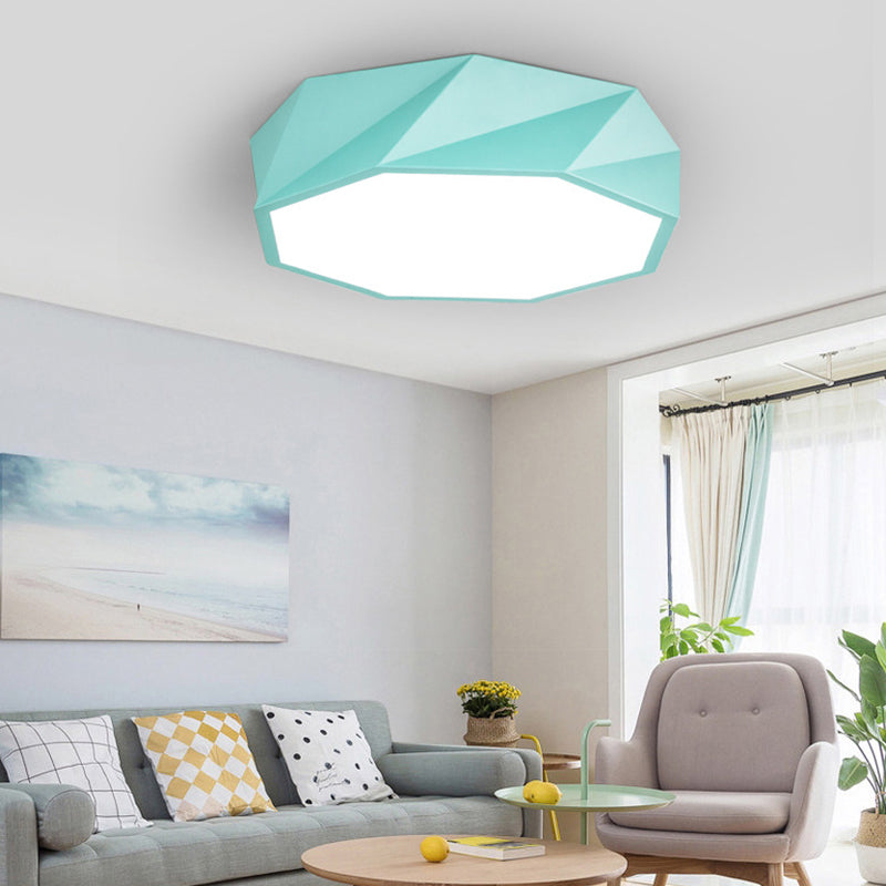 Modern Led Octagon Game Room Ceiling Light - Acrylic Flat Mount Green / 16.5’