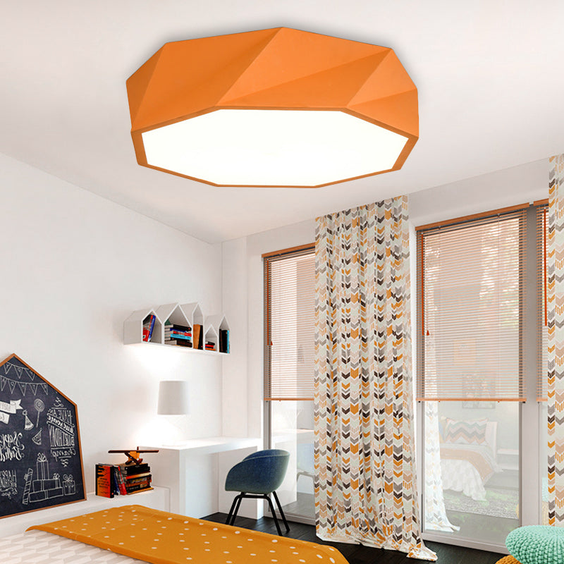 Modern Led Octagon Game Room Ceiling Light - Acrylic Flat Mount Orange / 16.5