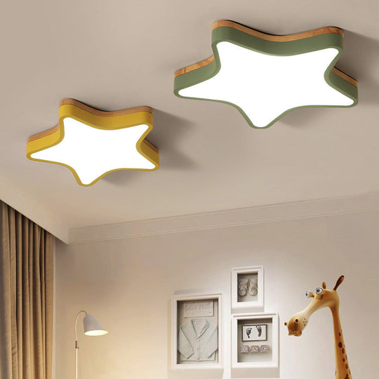 Wood Star Flush Cartoon Led Ceiling Light For Kindergarten Room